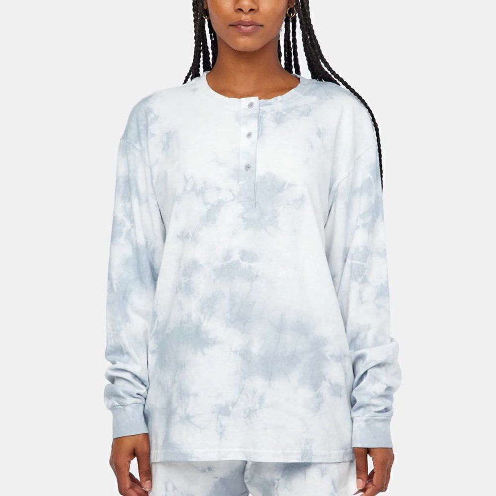 Lacausa Unisex Henley Organic Cotton Blue White Lighweight Top Small